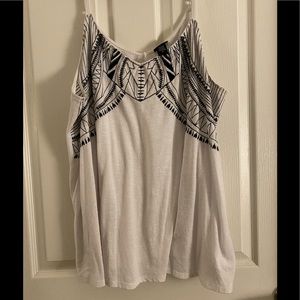 White with black embroidery tank top